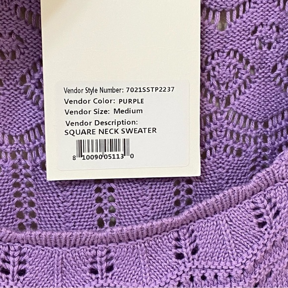 70/21 Pointelle Knit Crochet‎ Square-Neck Sweater Top NWT - Picture 6 of 13